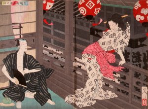 Lady Ejima and the Actor Ikushima Shingoro by Tsukioka Yoshitoshi Oil Painting