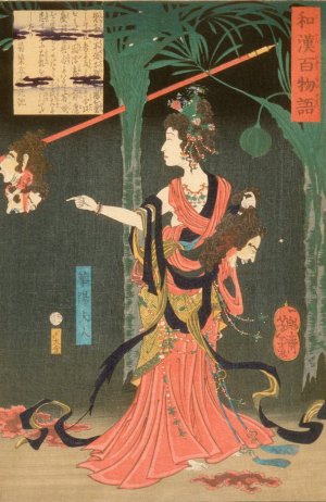 Lady Kayo, Consort of Prince Hanzoku of India, Holding a Severed Head by Tsukioka Yoshitoshi Oil Painting