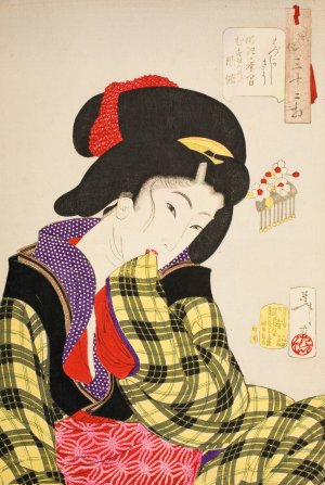 Looking Shy; The Manners of a Young Girl of the Meiji Era Oil painting by Tsukioka Yoshitoshi