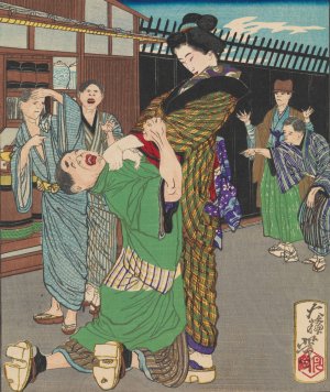 Miyamoto Hanako Chastening a Drunkard by Tsukioka Yoshitoshi Oil Painting