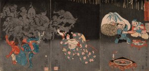 Momotaro Scattering Beans by Tsukioka Yoshitoshi Oil Painting