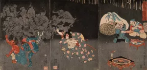 Momotaro Scattering Beans by Tsukioka Yoshitoshi Oil Painting