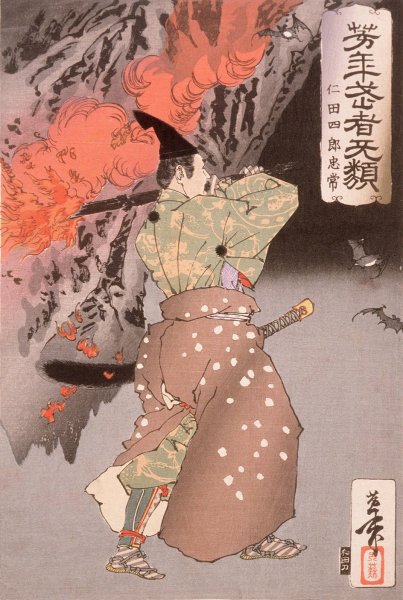 Nitta Shiro Tadatsune Entering a Cave with a Torch  by Tsukioka Yoshitoshi - Hand-Painted Oil Painting Reproduction