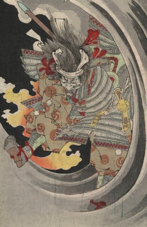 Nunobiki no Taki Akugenta Yoshihira no Naniwa Jiro o Utsu by Tsukioka Yoshitoshi Oil Painting