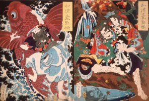 Oniwaka and Carp; Taira no Koremochi and the Demon by Tsukioka Yoshitoshi Oil Painting
