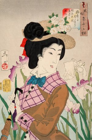 Preparing to Take a Stroll; The Wife of a Nobleman of the Meiji Period by Tsukioka Yoshitoshi Oil Painting