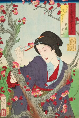 Second Month; Tei of Shinbashi by a Plum Tree at Umeyashiki by Tsukioka Yoshitoshi Oil Painting