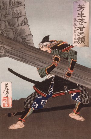 Shinozuka Iganokami Sadatsuna Lifting a Giant Beam by Tsukioka Yoshitoshi Oil Painting