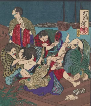The Gang Rape of Hisazo's Girlfriend, Omatsu by Tsukioka Yoshitoshi Oil Painting