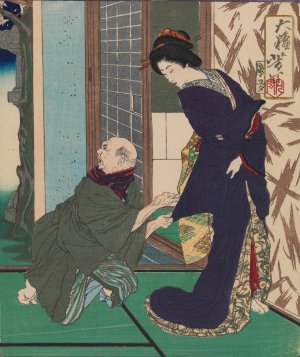 The Geisha Oiro Politely Refusing an Old Man's Proposal by Tsukioka Yoshitoshi Oil Painting