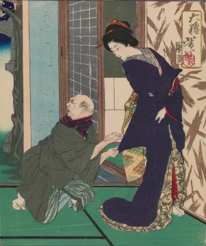 The Geisha Oiro Politely Refusing an Old Man's Proposal by Tsukioka Yoshitoshi Oil Painting
