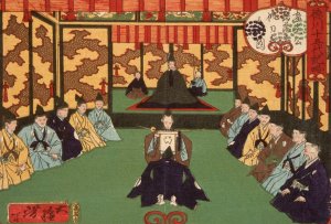 Tokugawa Iemitsu Receiving Lords in Audience by Tsukioka Yoshitoshi Oil Painting