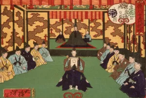 Tokugawa Iemitsu Receiving Lords in Audience by Tsukioka Yoshitoshi Oil Painting
