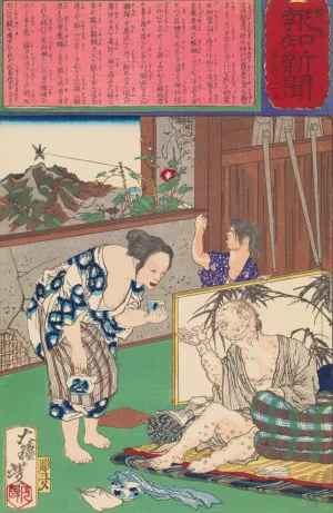 Toshima Tomiyo Who Stayed with Her Leper Husband, Tomozo by Tsukioka Yoshitoshi Oil Painting