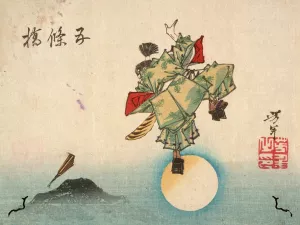 Ushiwakamaru at Gojo Bridge by Tsukioka Yoshitoshi Oil Painting