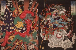Warrior on Skull; Kintoki Overpowering a Demon by Tsukioka Yoshitoshi Oil Painting