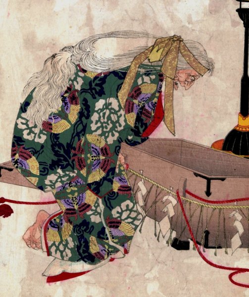 Watanabe no tsuna to ibaraki  by Tsukioka Yoshitoshi - Hand-Painted Oil Painting Reproduction