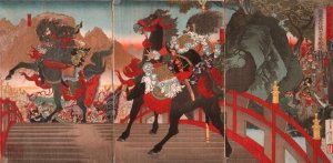 Zhang Fei on the Long Sloped Bridge Turning Away One Million Wei Troops with a Powerful Stare by Tsukioka Yoshitoshi Oil Painting