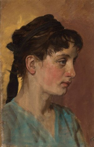 Portrait of a young woman by Tytus Seweryn Pilecki Oil Painting
