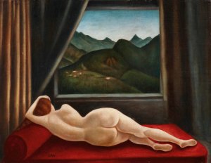 Nudo sdraiato con finestra by Ubaldo Oppi Oil Painting