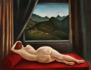 Nudo sdraiato con finestra Oil painting by Ubaldo Oppi
