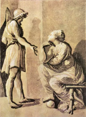 Hero and Sibyl painting by Ugo Da Carpi