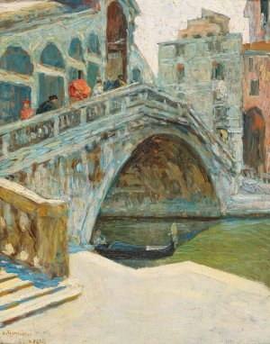 Ponte di Rialto by Ugo Flumiani Oil Painting
