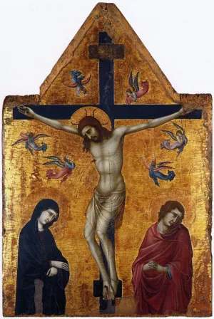 Crucifixion with the Virgin and St John the Evangelist painting by Ugolino Di Nerio