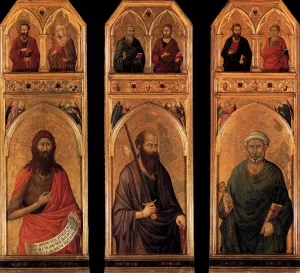 Three panels from the Santa Croce Altar by Ugolino Di Nerio - Oil Painting Reproduction