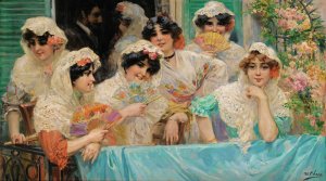 The Balcony by Ulpiano Checa Oil Painting