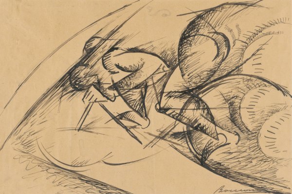 Main Product Photo of Study for Dynamic Force of a Cyclist I  Painting by Umberto Boccioni