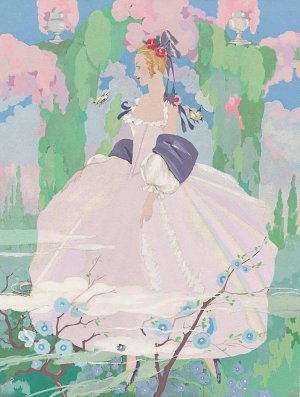 Vrouw in roze jurk in tuin by Umberto Brunelleschi Oil Painting