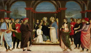Saint Ambrose vesting Saint Augustine by Umbrian Master Oil Painting