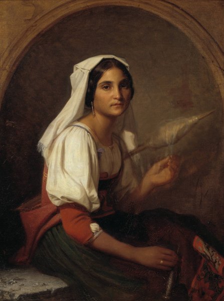 Main Product Photo of An Italian Woman Spinning Flax  Painting by Uno Troili
