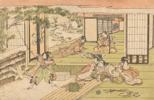 Five Figures Watching Man Roping a Bamboo by Utagawa Kuninao Oil Painting