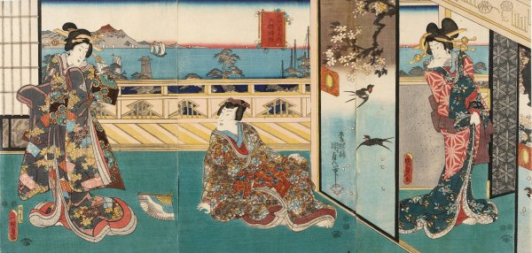 Returning Sails from Yabase  by Utagawa Kunisada II - Hand-Painted Oil Painting Reproduction