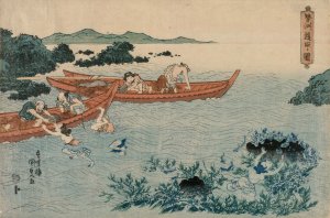 Abalone Divers off the Coast of Ise, from an Untitled Landscape Series by Utagawa Kunisada (Toyokuni III) Oil Painting