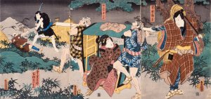 Act V of series The Storehouse of Loyal Retainers, a Primer, with the characters Hayano Kanpei by Utagawa Kunisada (Toyokuni III) Oil Painting
