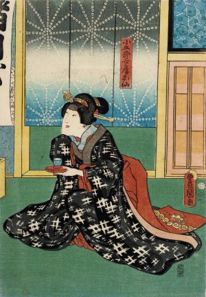 Actor in a Role of Kogoro's Wife, Osen in the Play Na ni Takashi Mariuta Jitsuroku Oil painting by Utagawa Kunisada (Toyokuni III)
