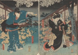 Actors in the Roles of Ohatsu and Iwafuji by Utagawa Kunisada (Toyokuni III) Oil Painting