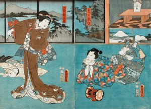 Actors in the Roles of Toriyama Shusaku and Uba Akishino by Utagawa Kunisada (Toyokuni III) Oil Painting