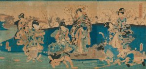 Courtesans and a Modern Genji Drinking from Floating Cups by Utagawa Kunisada (Toyokuni III) Oil Painting