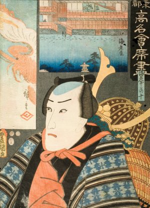 Ebiya Restaurant; Ichikawa Danjuro VIII in the role of Ebizako no Ju Oil painting by Utagawa Kunisada (Toyokuni III)