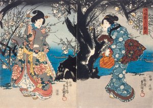 Enjoying Plum Blossoms in the Evening by Utagawa Kunisada (Toyokuni III) Oil Painting