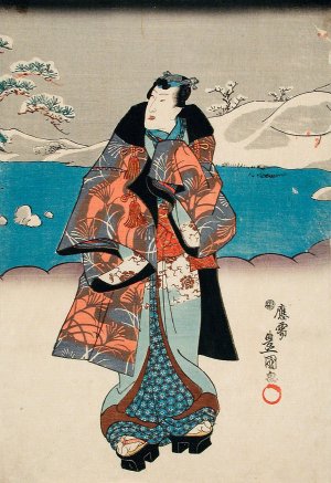 Fashionable Man Viewing the Snow Oil painting by Utagawa Kunisada (Toyokuni III)