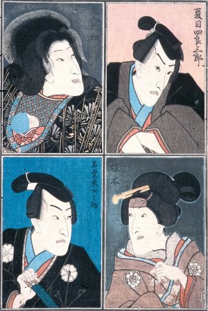 Four Actors in the Roles of Natsume Shirosaburo, Ishido Unemenosuke, Katsuragi, and Kijin Omatsu Oil painting by Utagawa Kunisada (Toyokuni III)