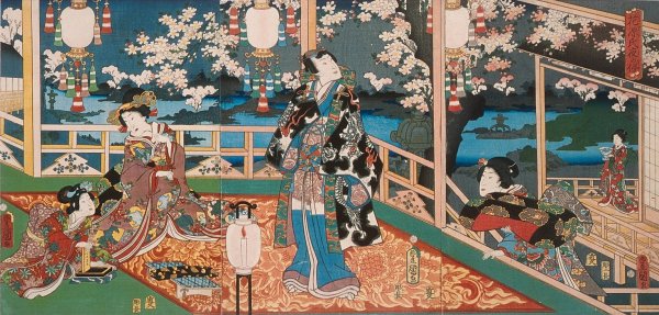 Night Visage of the Flower Genji  by Utagawa Kunisada (Toyokuni III) - Hand-Painted Oil Painting Reproduction