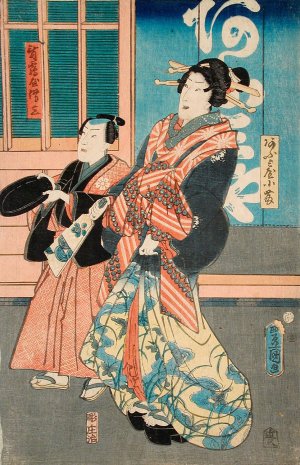 Ofuji of Omiya and her Servant Tsuruya Denzo by Utagawa Kunisada (Toyokuni III) Oil Painting