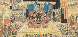 Picture of a Crowded Theater Hosting Performance of Sugawara Denju Tenarai Kagami Oil painting by Utagawa Kunisada (Toyokuni III)