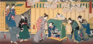 Present-day Genji Visiting the Rokujo Mansion Oil painting by Utagawa Kunisada (Toyokuni III)